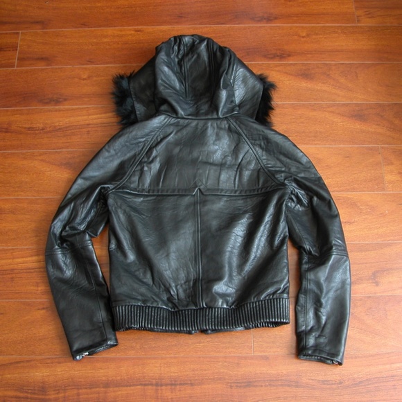 Massimo Dutti Black Leather Moto Jacket XS - Picture 4 of 8